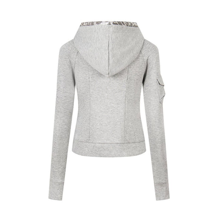 Women's Layered Look Zip Hoodie with Metallic Leopard Lining and Slim Silhouette Mune Fashion