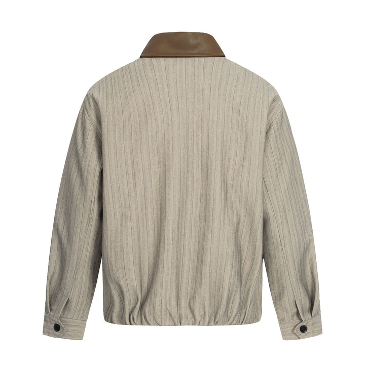 Men's Short Boxy Blouson Jacket in Linen Look with Leather Collar Mune Fashion