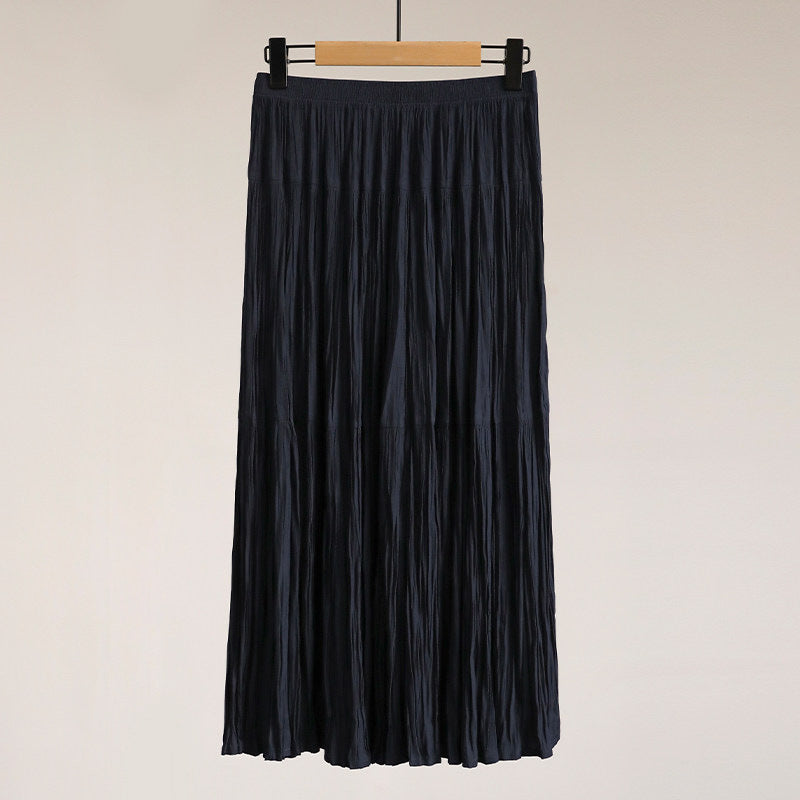 Ladies Elegant Pleated Skirt with High Waist and Flowing Fabric Mune Fashion