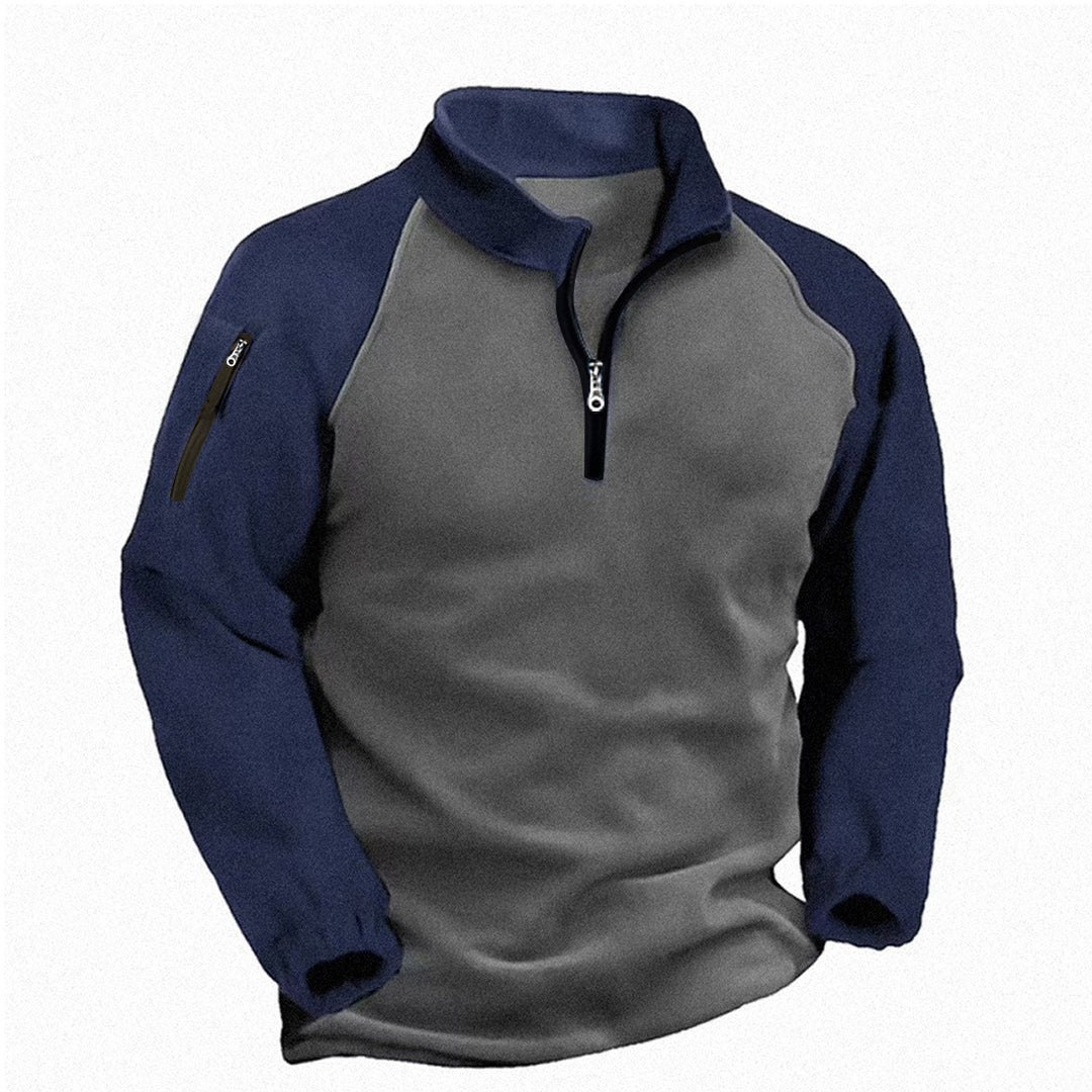 Men's Fleece Pullover with Half Zip, Arm Pocket and Elastic Cuffs Mune Fashion