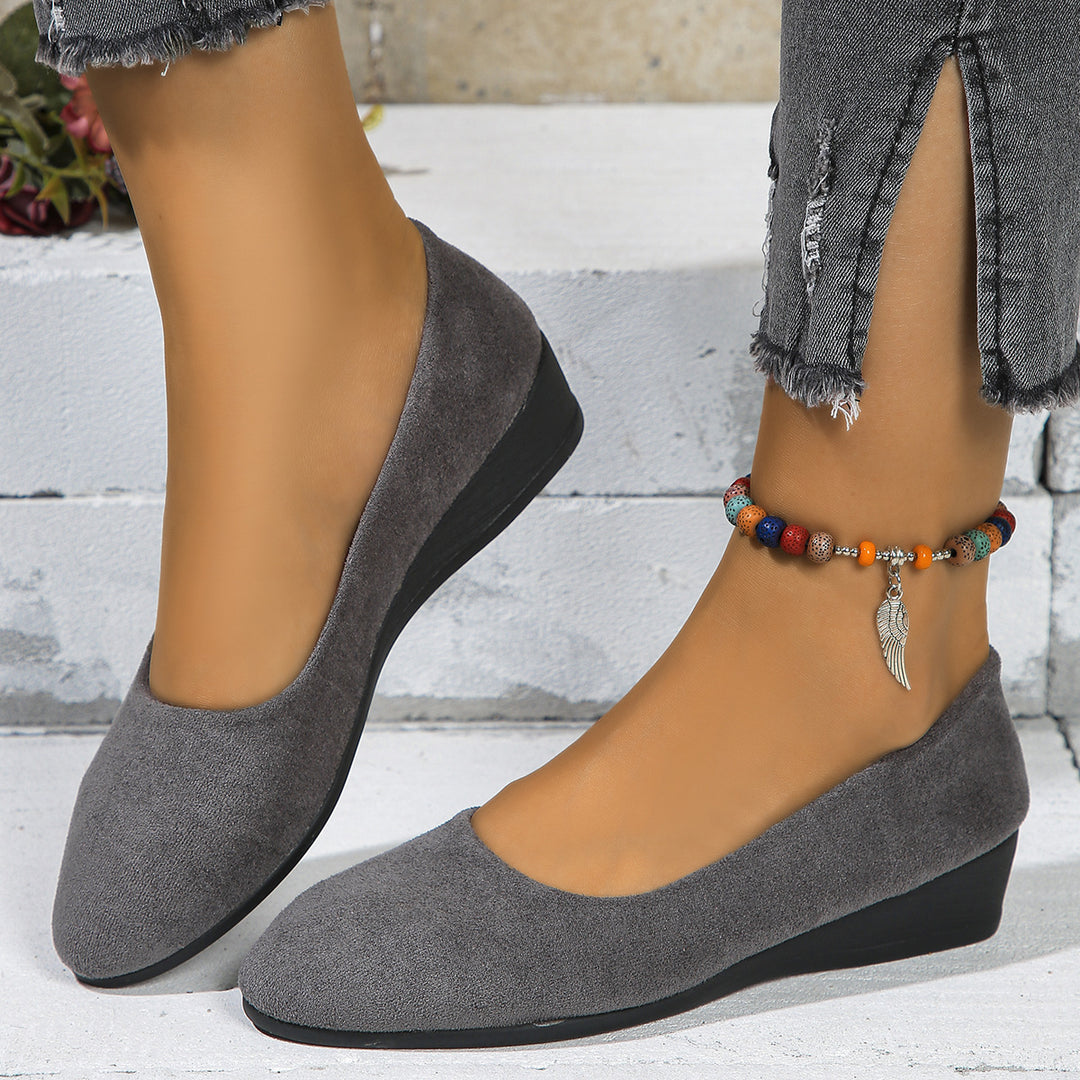 Ladies Slip-on Wedge Ballerina with Low Wedge Heel and Padded Comfort Insole Mune Fashion