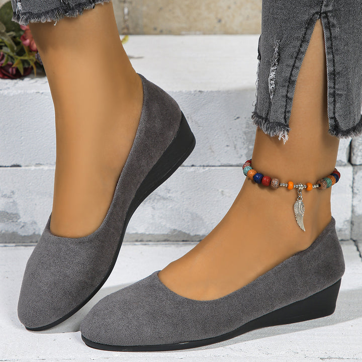 Ladies Slip-on Wedge Ballerina with Low Wedge Heel and Padded Comfort Insole Mune Fashion