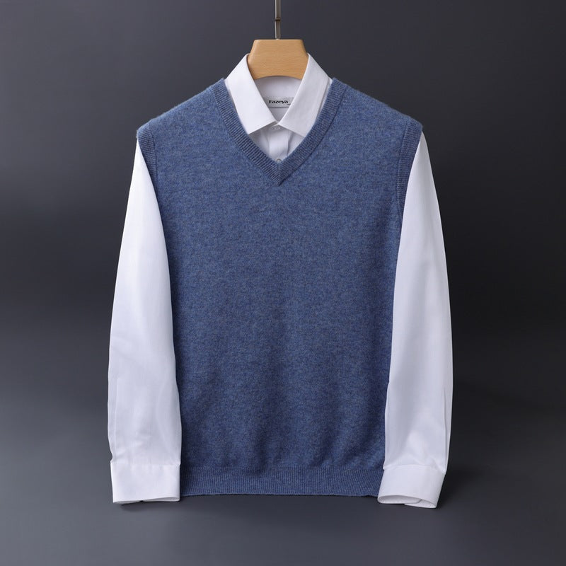 Men's Fine V-Neck Knit Vest Made of Merino Blend with Ribbed Hem Mune Fashion