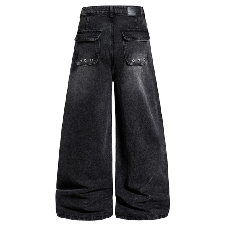 Women Wide High-Waist Denim Cargo Culotte with Rivets and Large Flap Pockets Mune Fashion