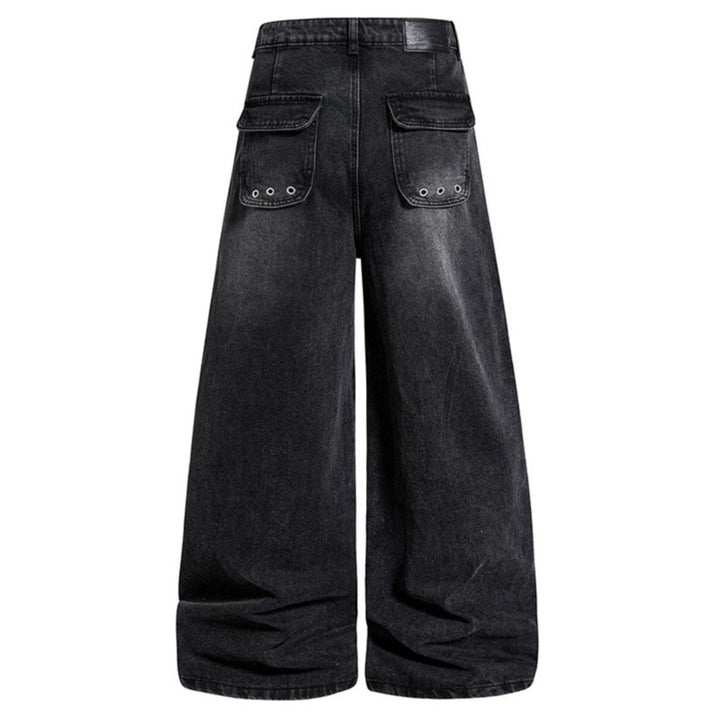 Women Wide High-Waist Denim Cargo Culotte with Rivets and Large Flap Pockets Mune Fashion