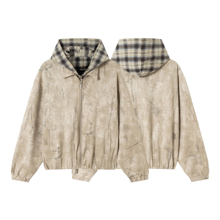 Unisex Short Cut Boxy Jacket in Suede Look with Checked Lined Hood Mune Fashion
