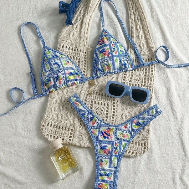Women's triangle bikini with floral design and adjustable straps Mune Fashion