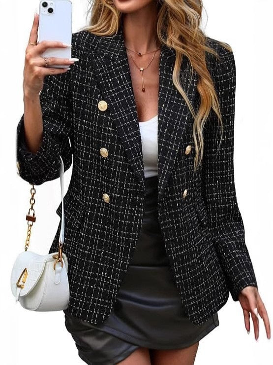 Women's Fashionable Double-Breasted Blazer Jacket