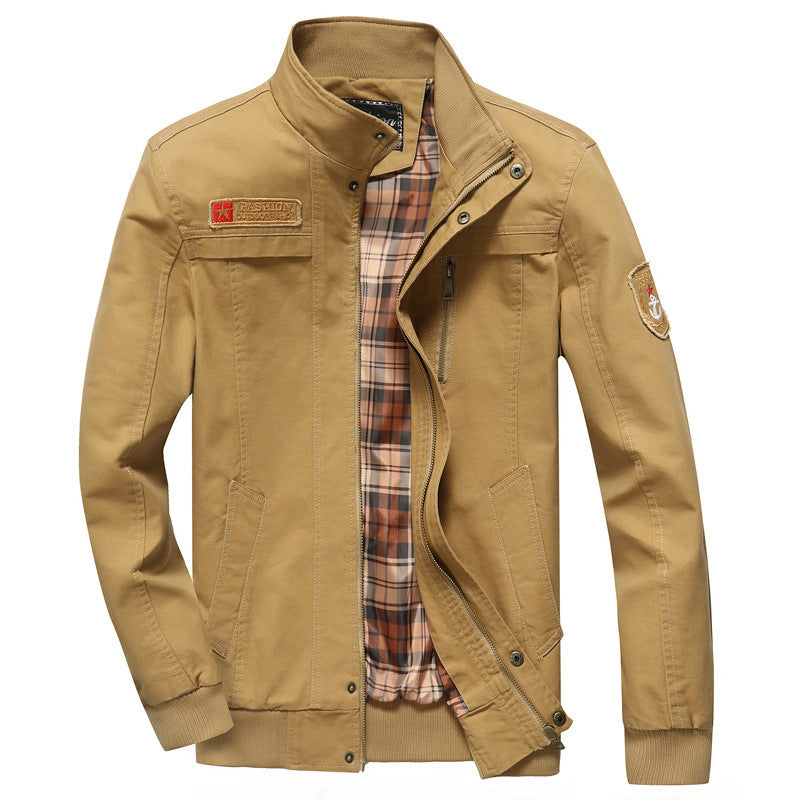 Men's canvas field jacket in pilot cut with checked lining, stand-up collar, and ribbed cuffs Mune Fashion