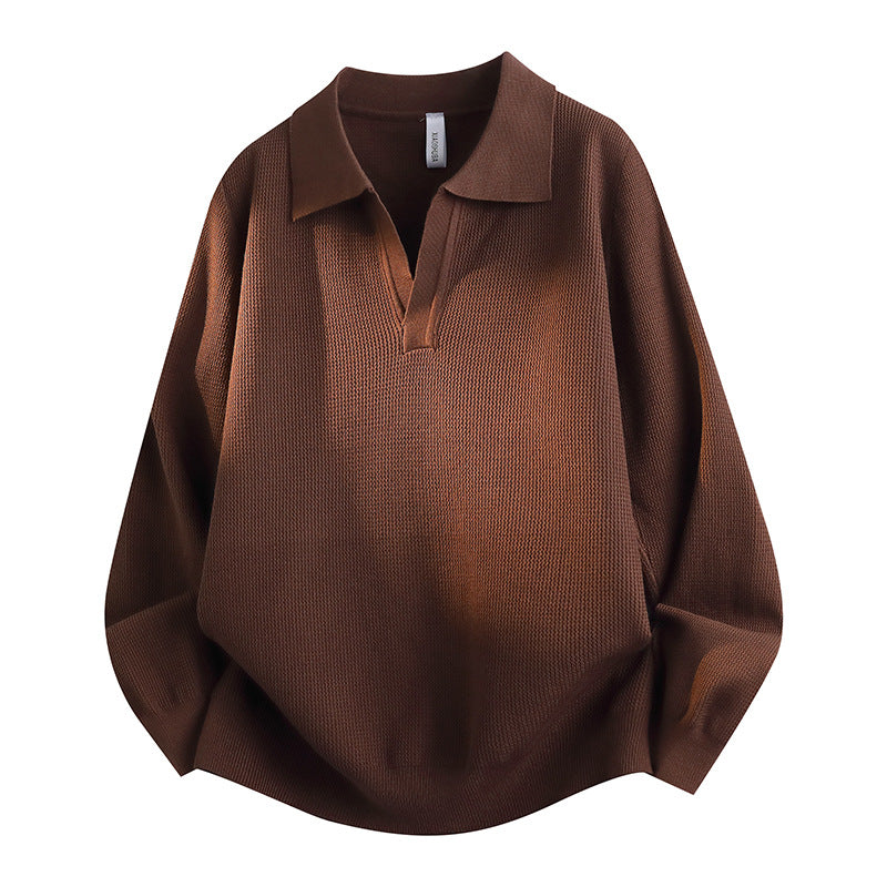 Unisex Oversized Fine Knit Polo Sweater with Open V-Neck and Casual Silhouette Mune Fashion