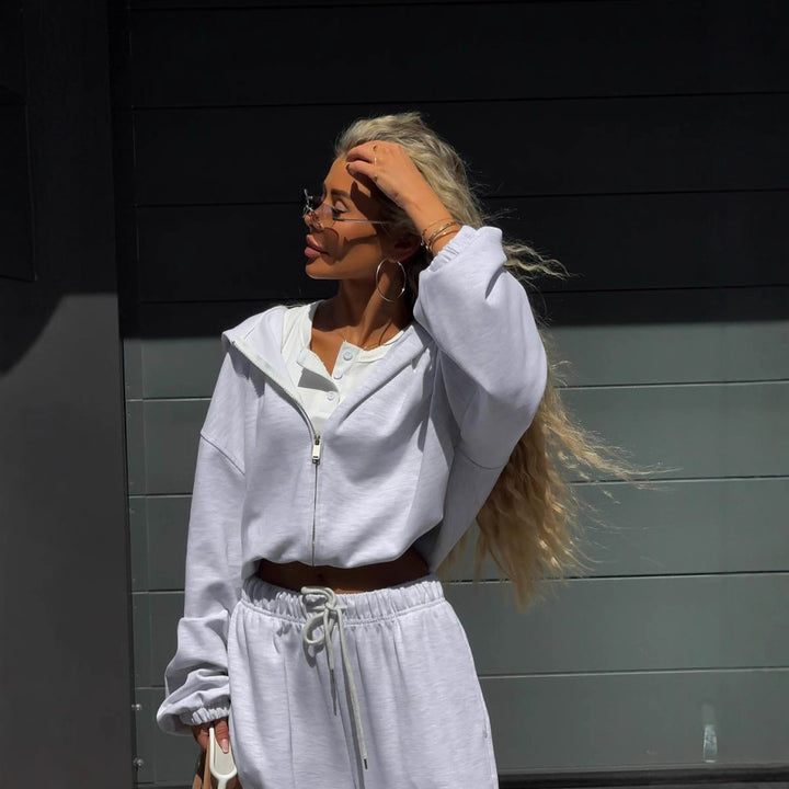 Women Loose-Fit Leisure Set with Zip Hood and Wide Palazzo Jogger Mune Fashion