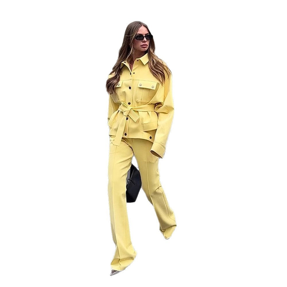 Women's Utility Blazer with Tie Belt and High-Waisted Trousers Mune Fashion