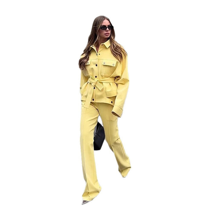 Women's Utility Blazer with Tie Belt and High-Waisted Trousers Mune Fashion