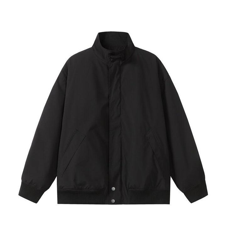 Unisex Short Cut Oversized Bomber Jacket with Stand-Up Collar, Concealed Front Placket, and Ribbed Cuffs Mune Fashion