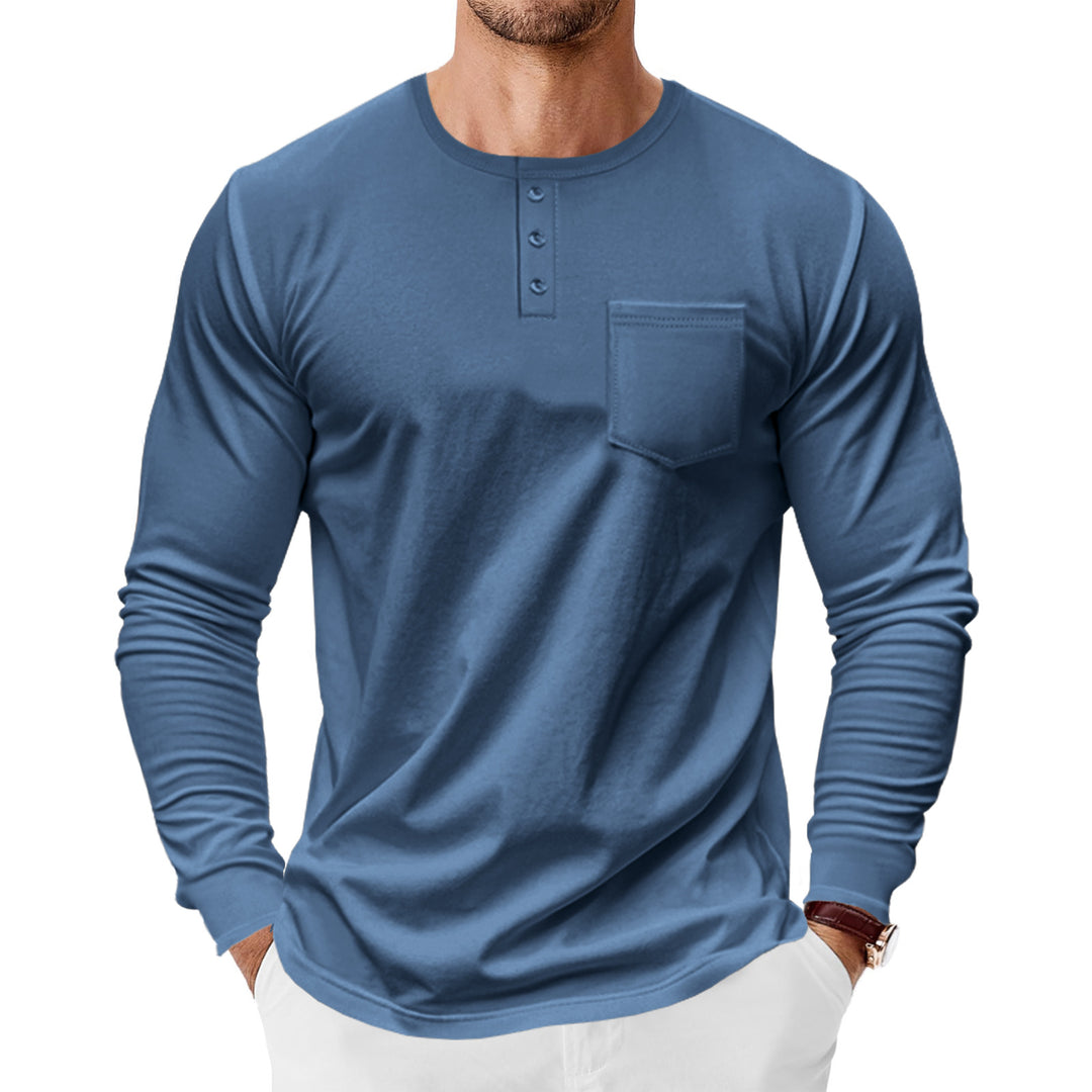 Men's long sleeve Henley shirt with chest pocket and fine cotton stretch cut Mune Fashion