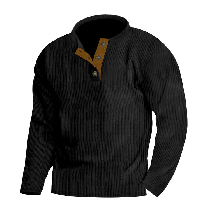 Men's ribbed Henley pullover with short button collar and contrasting velour trim Mune Fashion