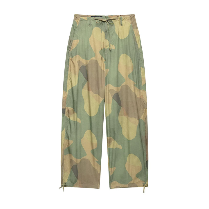 Women's Loose-Fitting Cargo Pants in Camouflage Pattern with Drawstring Waist and Ankle Ties Mune Fashion