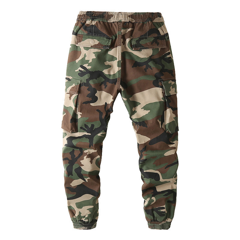 Men's Slim-Fit Cargo Pants in Camouflage Pattern with Elastic Drawstring Waistband and Reinforced Knees Mune Fashion