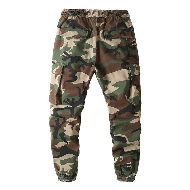 Men's Slim-Fit Cargo Pants in Camouflage Pattern with Elastic Drawstring Waistband and Reinforced Knees Mune Fashion