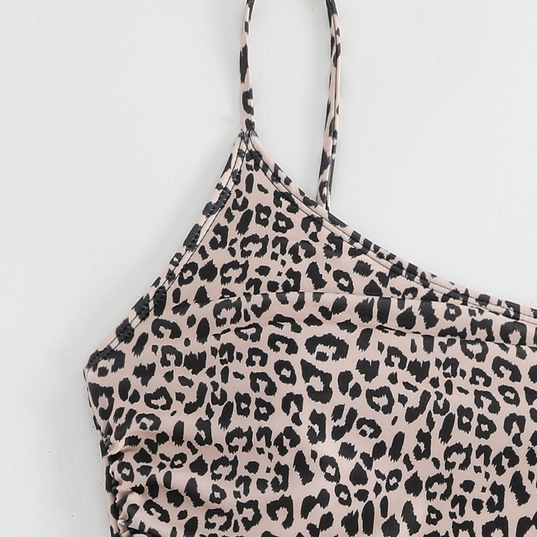 Women's One-Shoulder Swimsuit with Stylish Animal Print and Feminine Gatherings Mune Fashion