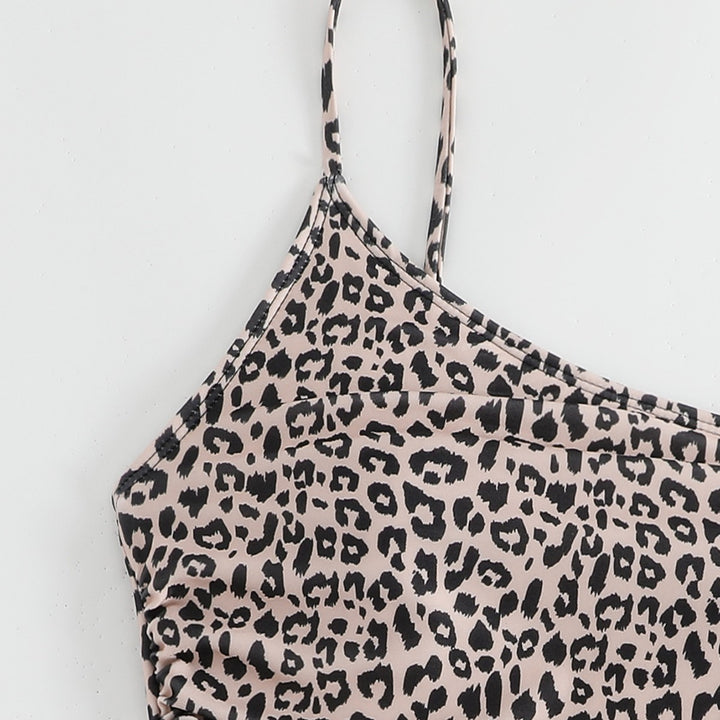 Women's One-Shoulder Swimsuit with Stylish Animal Print and Feminine Gatherings Mune Fashion