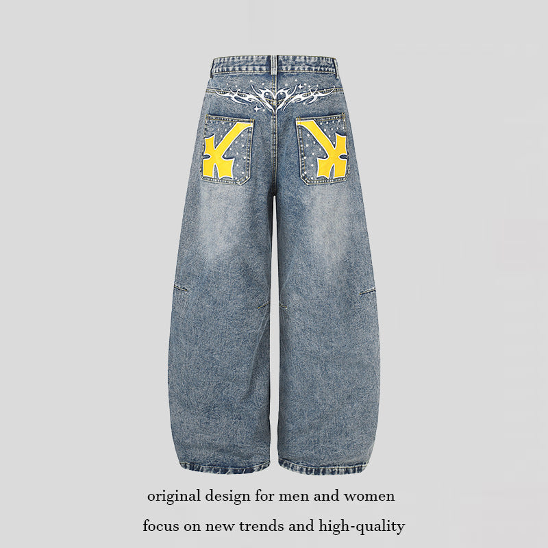 Women's Extra Wide High-Waist Palazzo Jeans with Embellished Back Pockets Mune Fashion