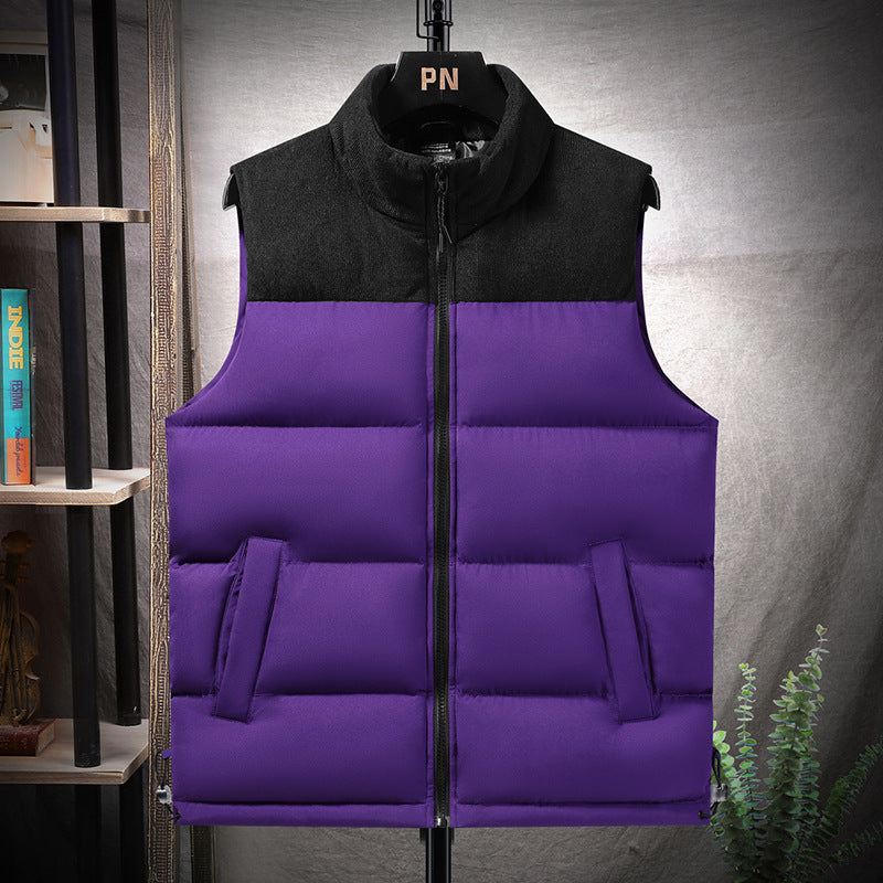 Men's Padded Quilted Vest with Cord Trim and Stand-up Collar Mune Fashion