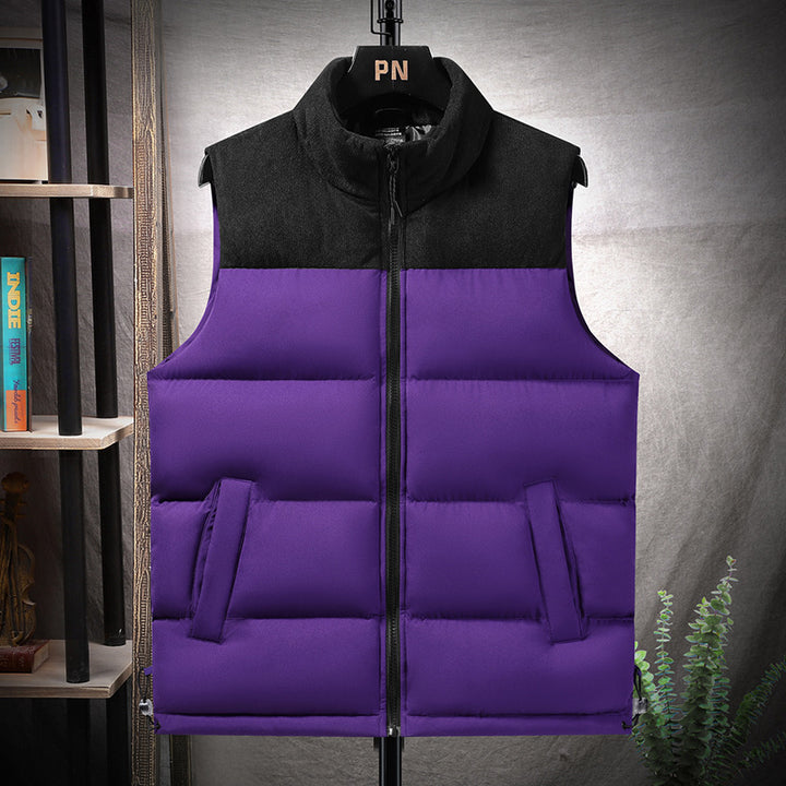 Men's Padded Quilted Vest with High Collar, Cord Shoulder Yoke and Adjustable Side Buckles Mune Fashion
