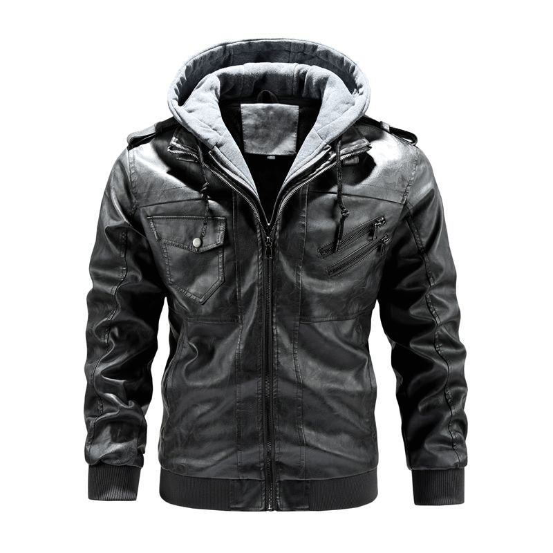 Men's Stylish Faux Leather Jacket with Hood Mune Fashion