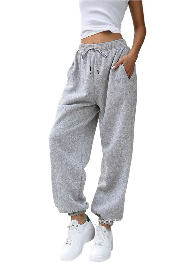 Women's casual jogging pants with high waistband, elastic ankle cuffs, and soft fleece lining Mune Fashion