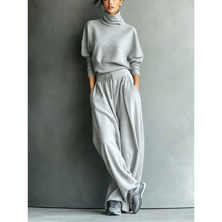 Women's Turtleneck Loungewear Set with Oversize Top and Wide Elastic Waist Pants Mune Fashion