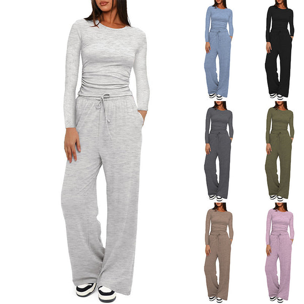 Women's Relaxed Leisure Pants with Extra Wide Leg, Elastic Waistband and Drawstring Mune Fashion