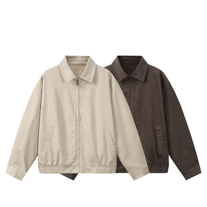 Men's casually cut corduroy blouson jacket with concealed zipper and elastic hem