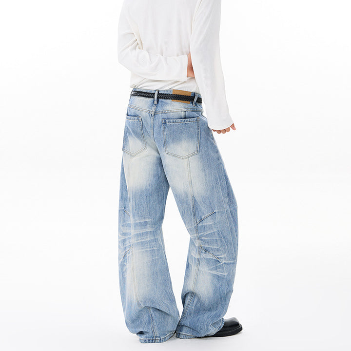 Unisex Extravagant wide Denim palazzo pants with dropped crotch and striking panel seams Mune Fashion