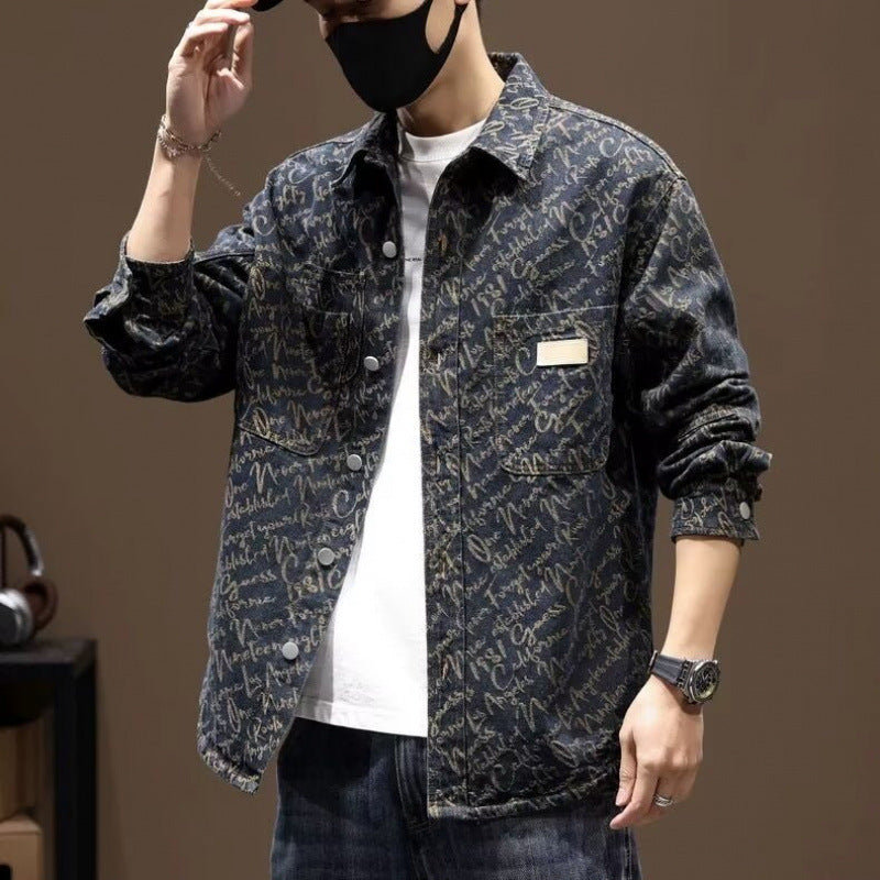 Men's Fashionable Denim Jacket with Graphic Pattern Mune Fashion