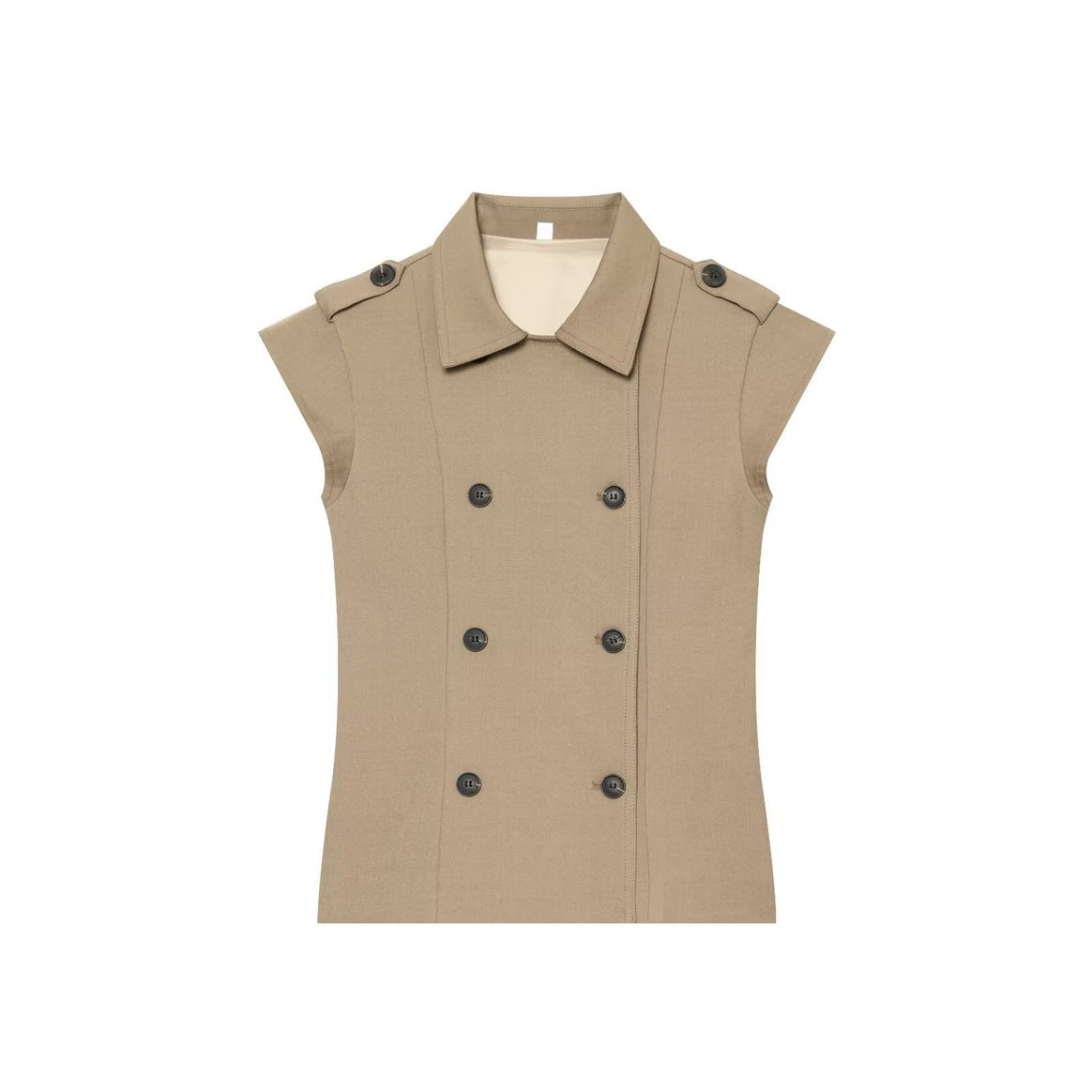 Women's Sleeveless Trench Vest with Double Breasted and Epaulettes Mune Fashion