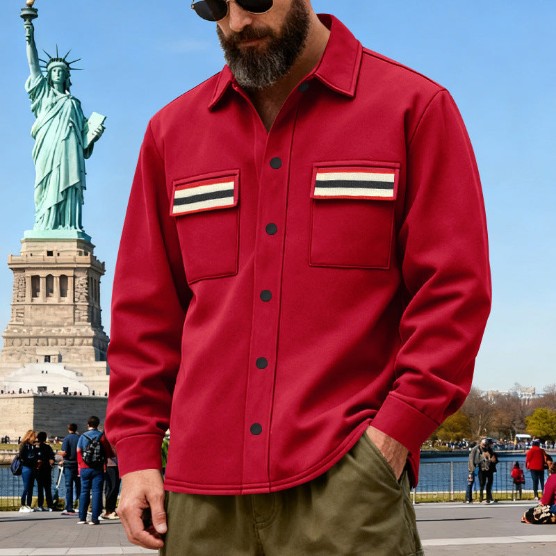 Men's overshirt jacket made of heavy cotton blend with chest pockets and contrast stripes Mune Fashion