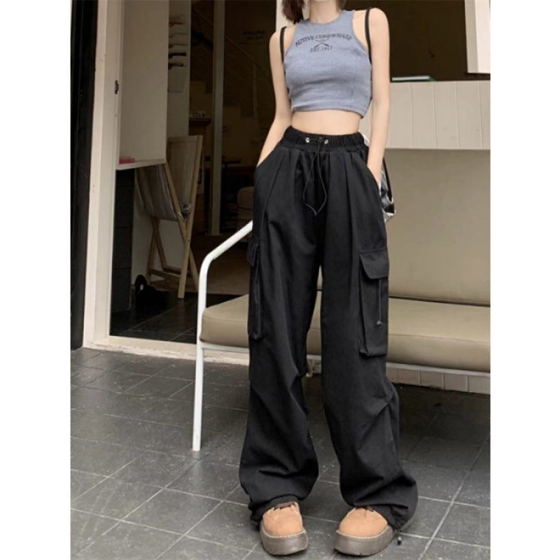 Women's Cargo Pants with High Waist, Elastic Waistband, Large Flap Pockets, and Drawstring Mune Fashion