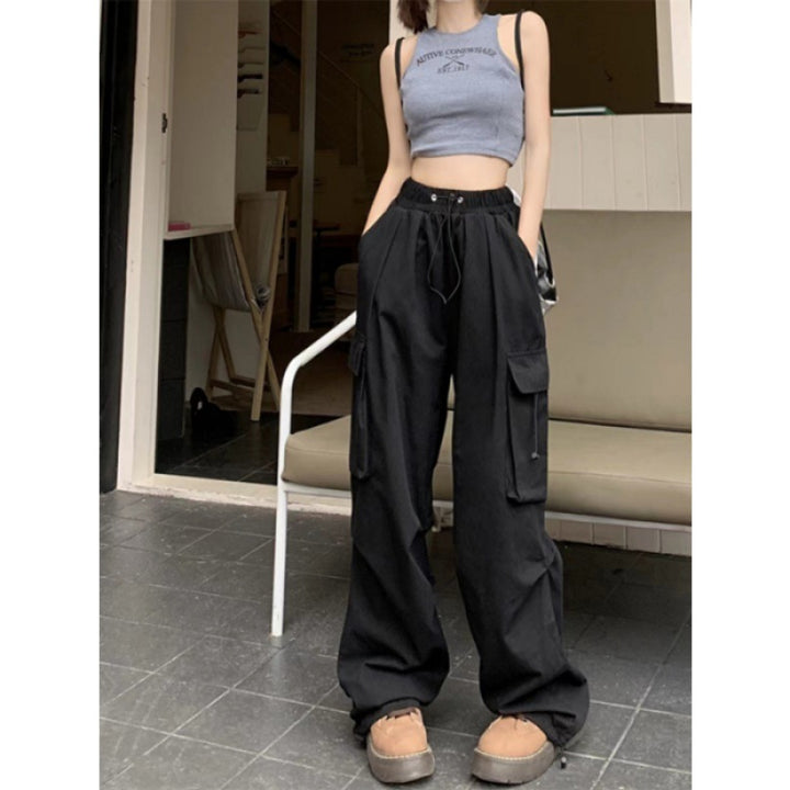 Women's Cargo Pants with High Waist, Elastic Waistband, Large Flap Pockets, and Drawstring Mune Fashion
