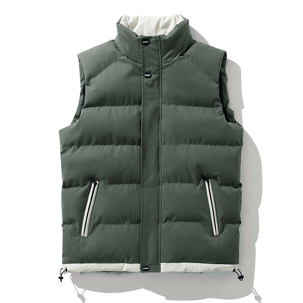Men's Padded Thermal Quilted Vest with Stand-up Collar and Drawstring Mune Fashion