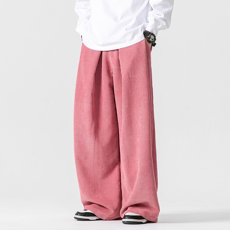 Men's Wide Cord Pants with Pleats and Relaxed Silhouette Mune Fashion
