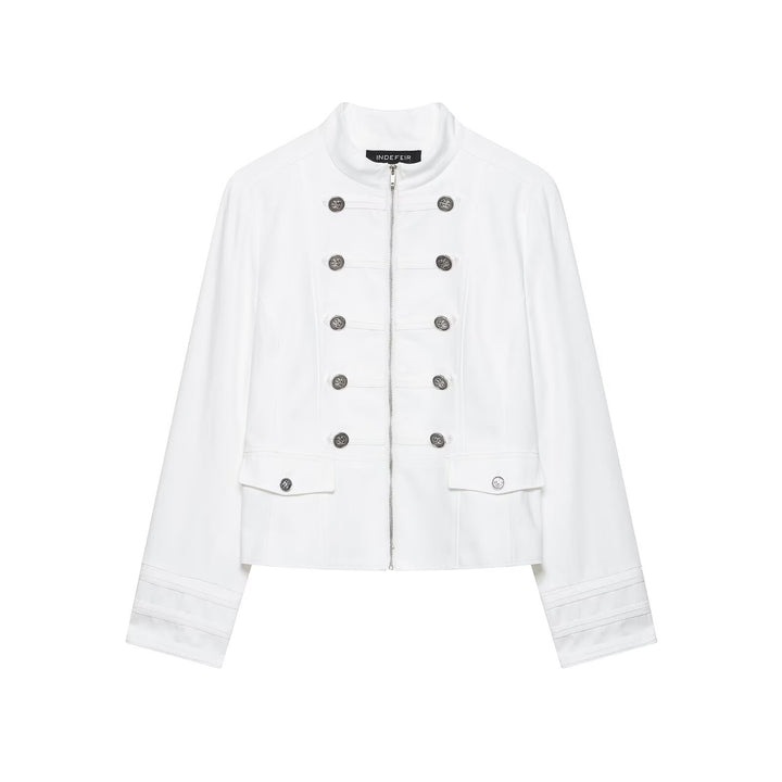 Women's Short Jacket in Officer Style with Stand Collar and Decorative Button Rows Mune Fashion