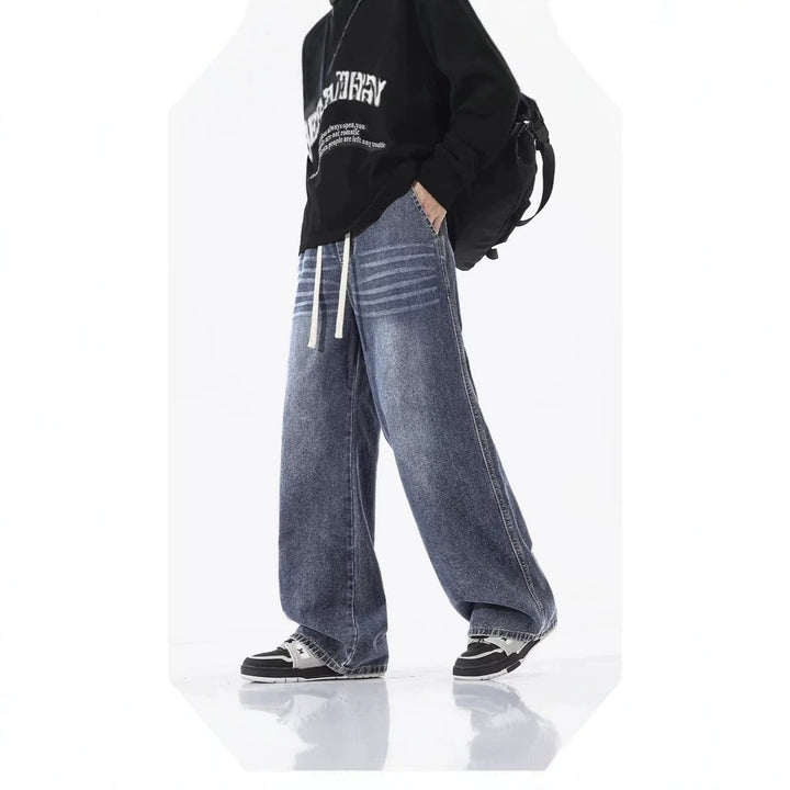 Men Comfortable and Casual Wide-Cut Jeans Mune Fashion