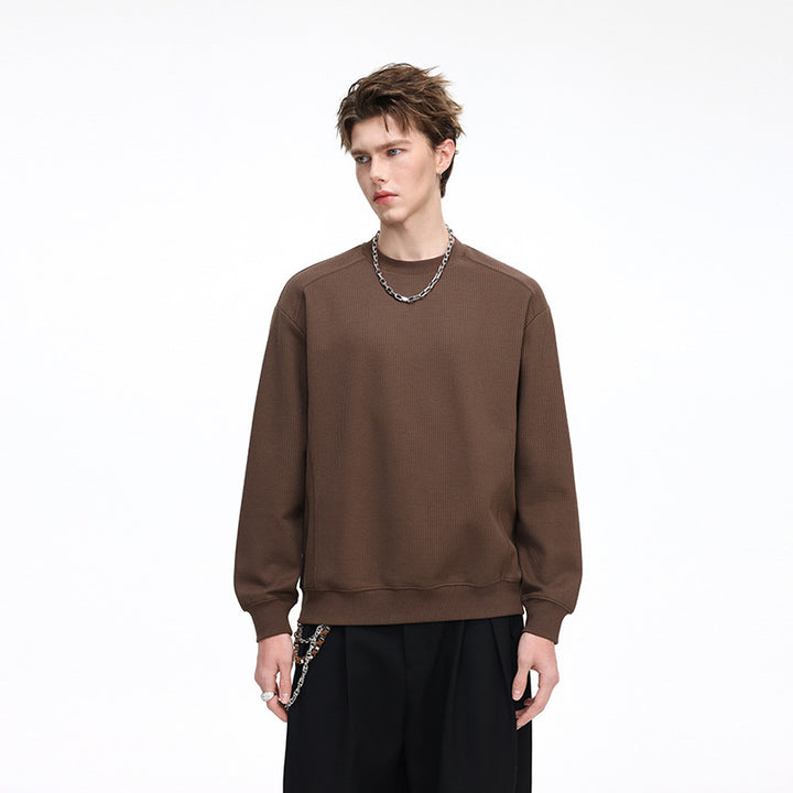 Men's Ribbed Structure Sweatshirt Pullover with Drop Shoulder and Relaxed Fit Mune Fashion