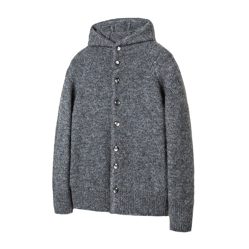 Men's chunky knit hooded cardigan with full button placket and ribbed cuffs Mune Fashion