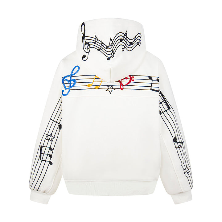 Women's Oversized Hoodie with Musical Notes Embroidery and Ribbed Hem Mune Fashion