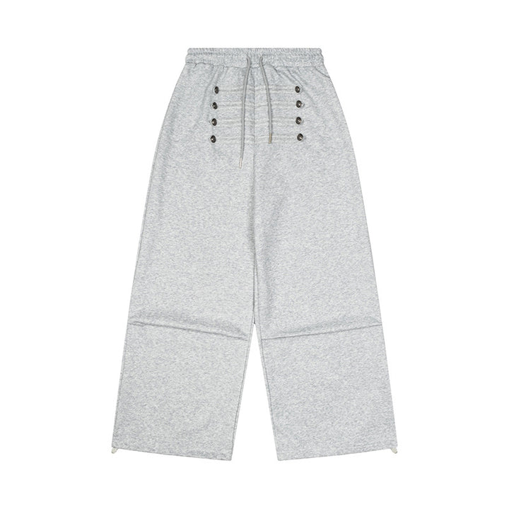Ladies Wide High-Waist Culotte Pants with Comfort Waistband, Drawstring and Decorative Button Placket Mune Fashion