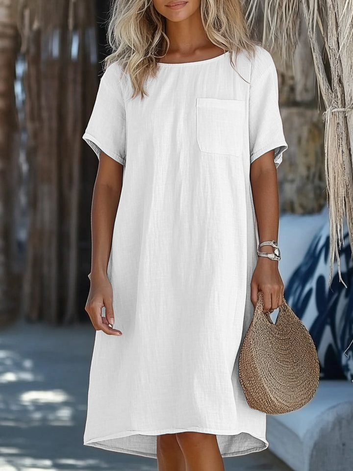 Women's Lightweight Linen Dress with Practical Chest Pocket Design Mune Fashion