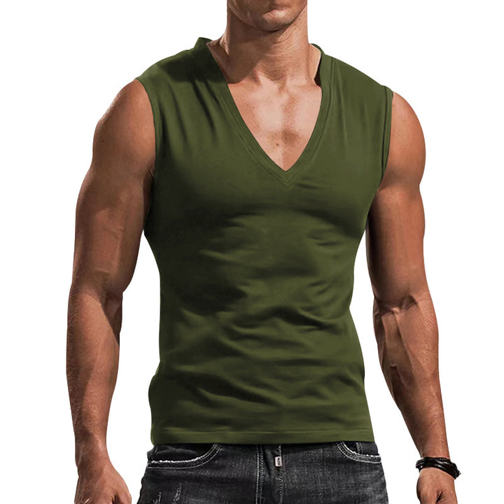 Men's fitted tank top with deep V-neck and stretch cotton blend Mune Fashion
