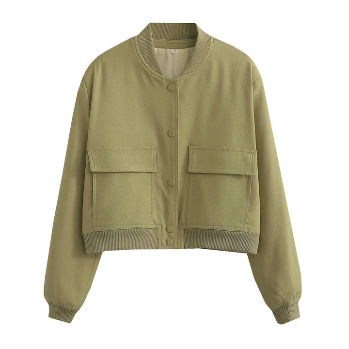 Ladies Short Bomber Jacket with Large Flap Pockets and Ribbed Cuffs Mune Fashion